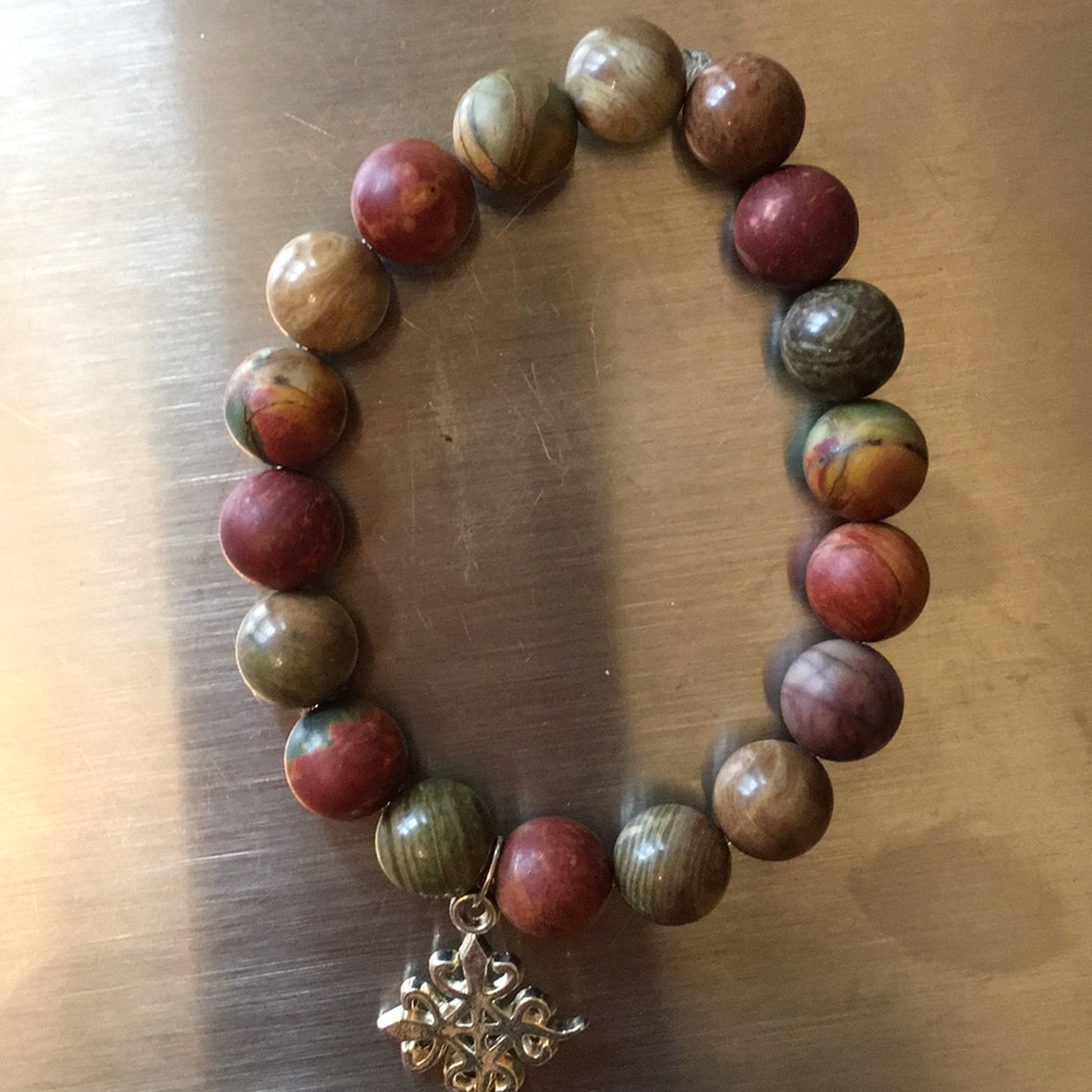 NATURAL 10MM PICASSO BEADS w/ ADINKRA CHARM - Picture 8 of 8